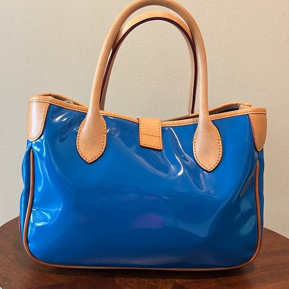 Dooney & Bourke Satchel Royal blue coated canvas/ tan leather trim Like New - Picture 5 of 16